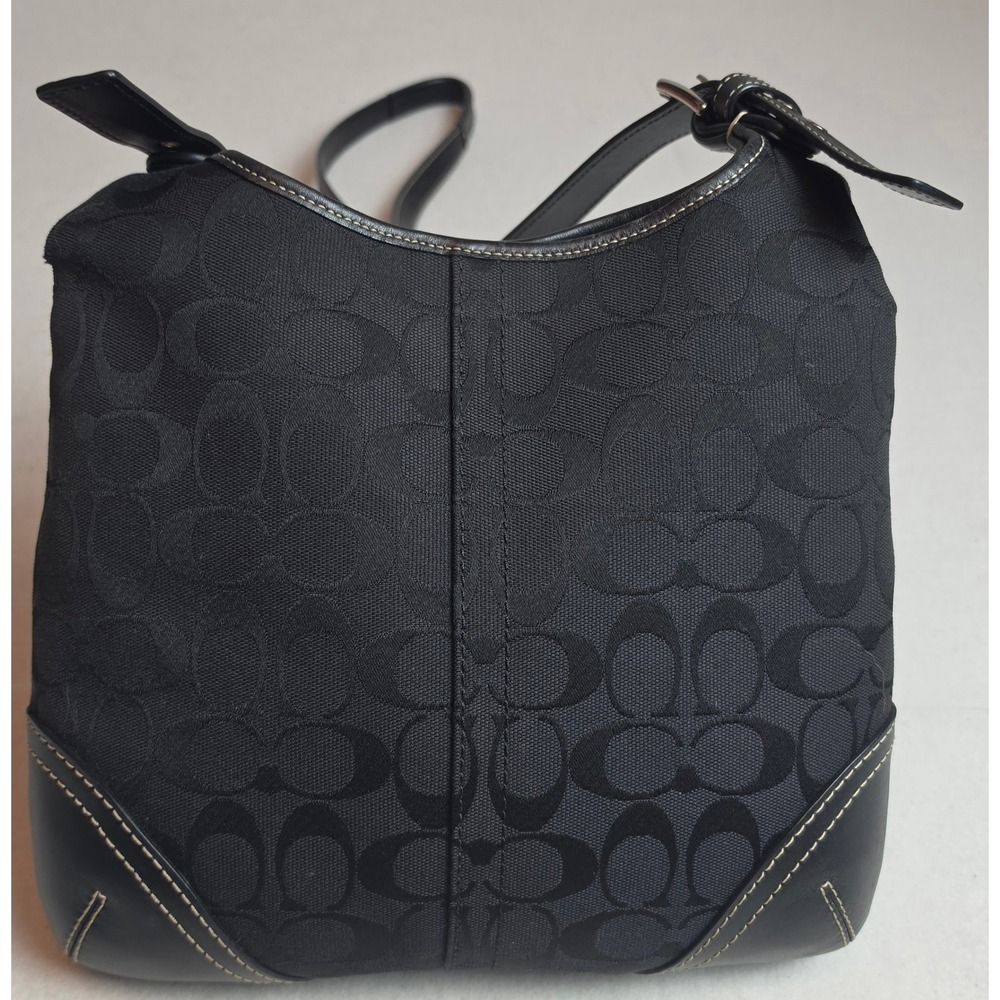 Coach Signature Jacquard Black Canvas Leather Crossbody Bag 10402 Monogram
